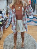 Faye Plaid Button Down Hooded Flannel (terracotta)