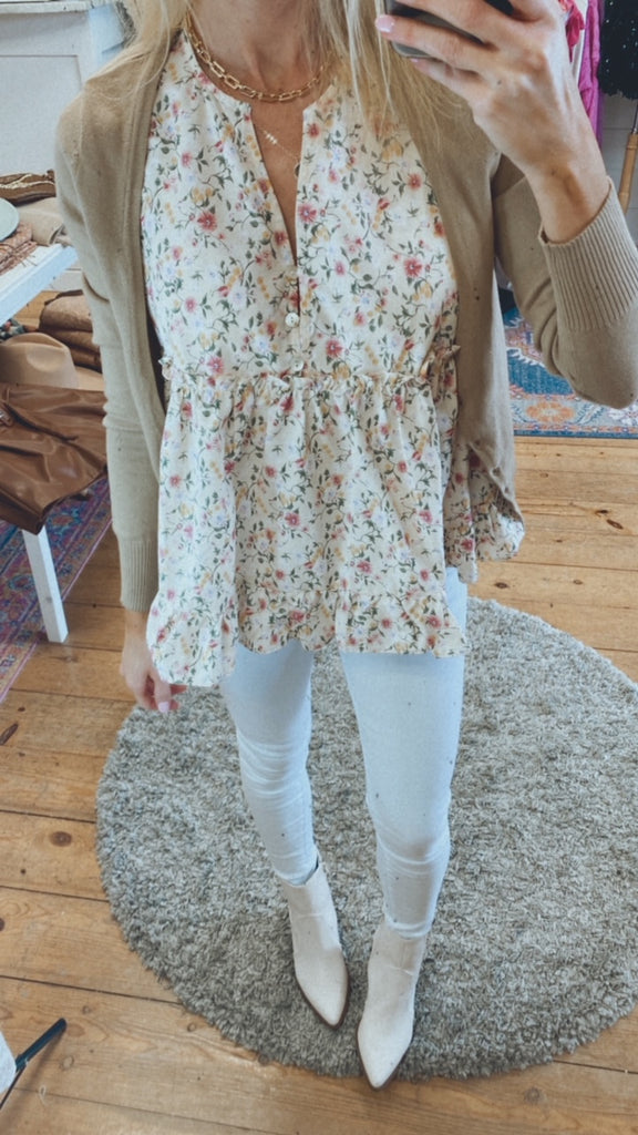 Grace sleeveless woven floral babydoll top (cream)