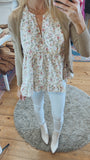Grace sleeveless woven floral babydoll top (cream)