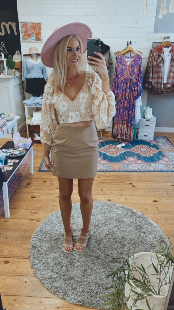 Ophelia Lace Crop open back top (beige)