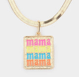 mama Message Metal Rectangle Pendant Necklace (multi)