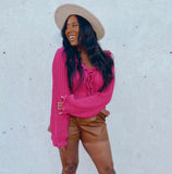Romy ruffle front sweater (magenta berry)