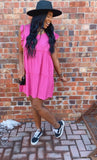 Clara ruffle sleeve tiered babydoll dress (bright pink)