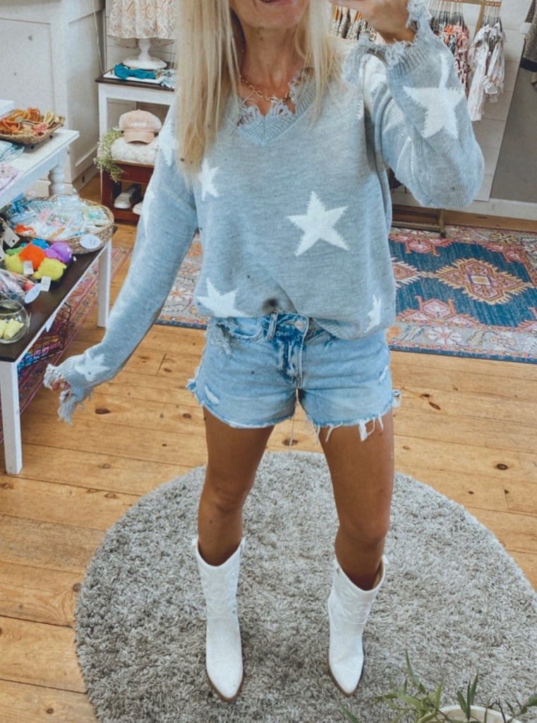 Stars Align distressed sweater (heather)