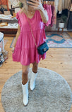 Clara ruffle sleeve tiered babydoll dress (bright pink)