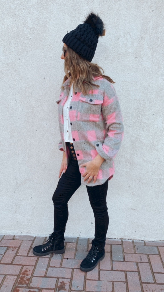 Dax ultra soft flannel shacket (pink/gray)