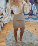 Kristen pinch pleat pencil skirt (beige)