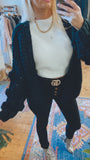 Finch pom sleeve chunky cardigan (black)