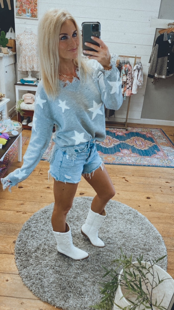 Stars Align distressed sweater (heather)