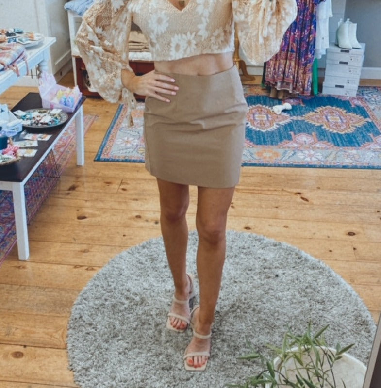 Kristen pinch pleat pencil skirt (beige)