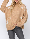 Millenial mock neck star ultra soft star print sweater (camel)