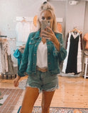 Fall Feels distressed denim jacket (medium wash)