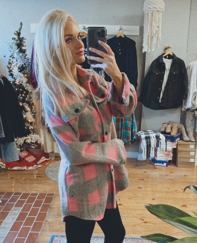 Dax ultra soft flannel shacket (pink/gray)