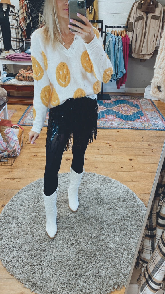 Happy v neck smiley sweater (ivory)