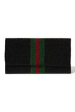 designer inspired striped beaded clutch purse (black)
