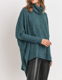 Savannah Brushed Knit Cowl Turtle Neck High Low Top (dusty hunter green)