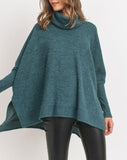 Savannah Brushed Knit Cowl Turtle Neck High Low Top (dusty hunter green)