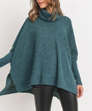 Savannah Brushed Knit Cowl Turtle Neck High Low Top (dusty hunter green)
