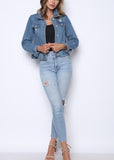 Fall Feels distressed denim jacket (medium wash)