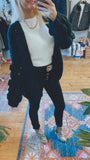Finch pom sleeve chunky cardigan (black)