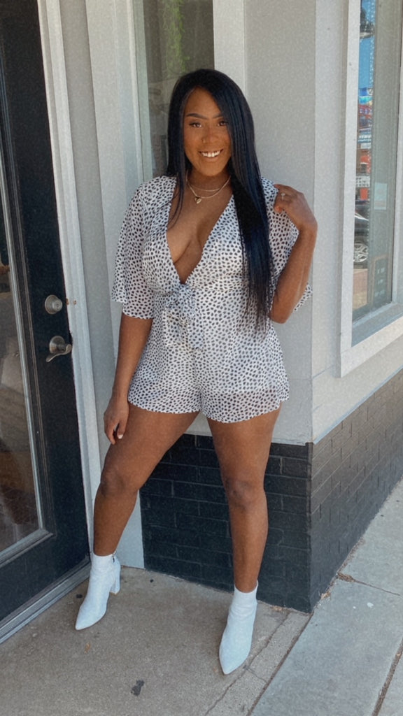 Zella chiffon animal print romper (white/black)