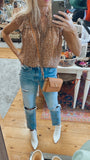 Arwen short sleeve floral ruffle blouse (camel)