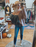 Phoebe colorblock ultra soft sweater twist back (mocha/olive)