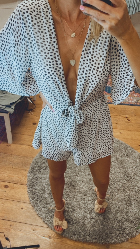 Zella chiffon animal print romper (white/black)