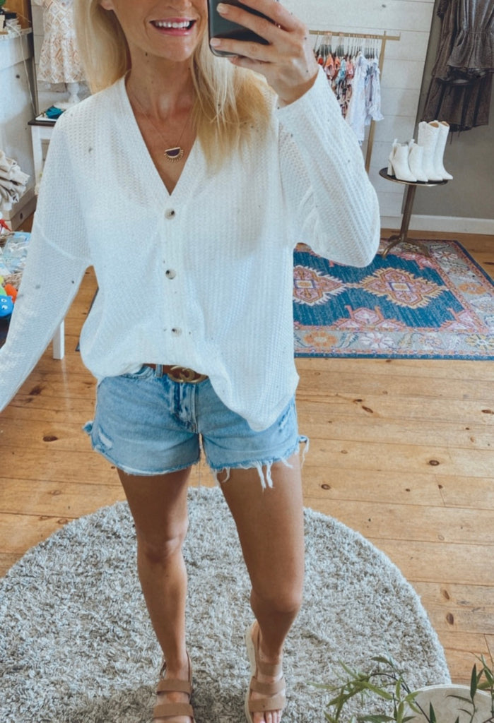Gretta waffle weave top/cardigan (white)