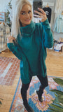 Savannah Brushed Knit Cowl Turtle Neck High Low Top (dusty hunter green)