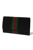 designer inspired striped beaded clutch purse (black)