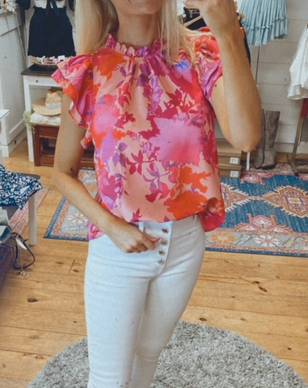 Love Language ruffle blouse (fuschia)