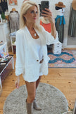 Juno textured Ruched Sleeve Boyfriend blazer (white)