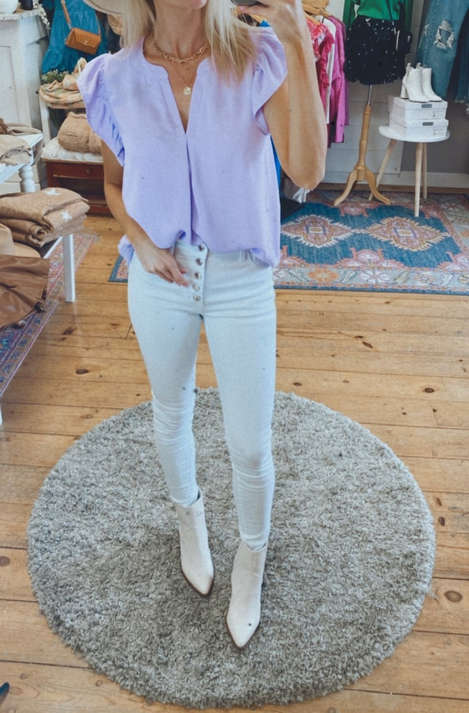 Delilah flutter sleeve woven blouse (bright lavendar)