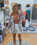 Faye Plaid Button Down Hooded Flannel (terracotta)
