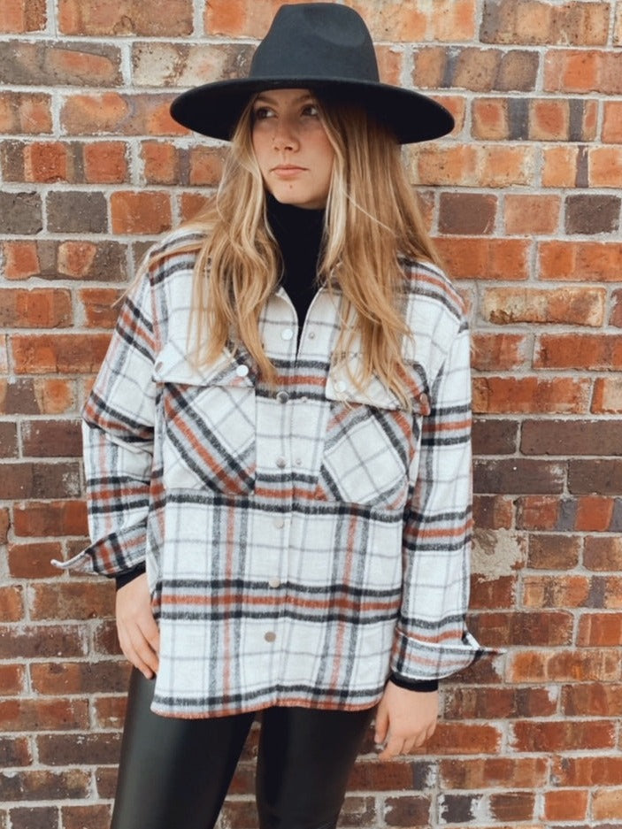 Marley Plaid shacket (rust/white)