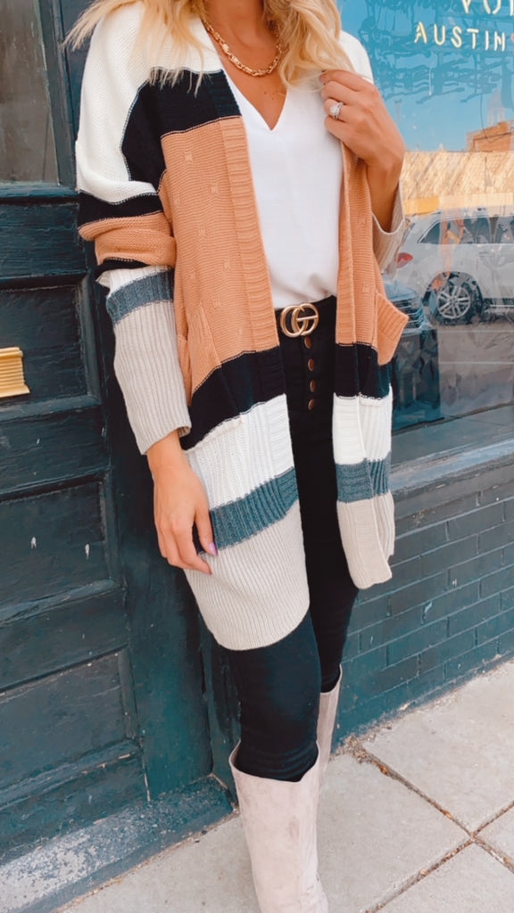 In the Mix colorblock oversized cardigan (black/tan)