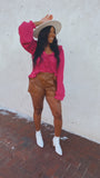 Romy ruffle front sweater (magenta berry)