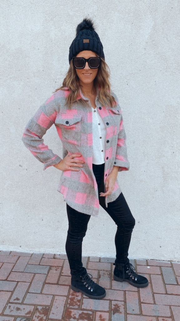 Dax ultra soft flannel shacket (pink/gray)