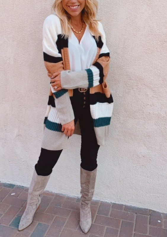 In the Mix colorblock oversized cardigan (black/tan)