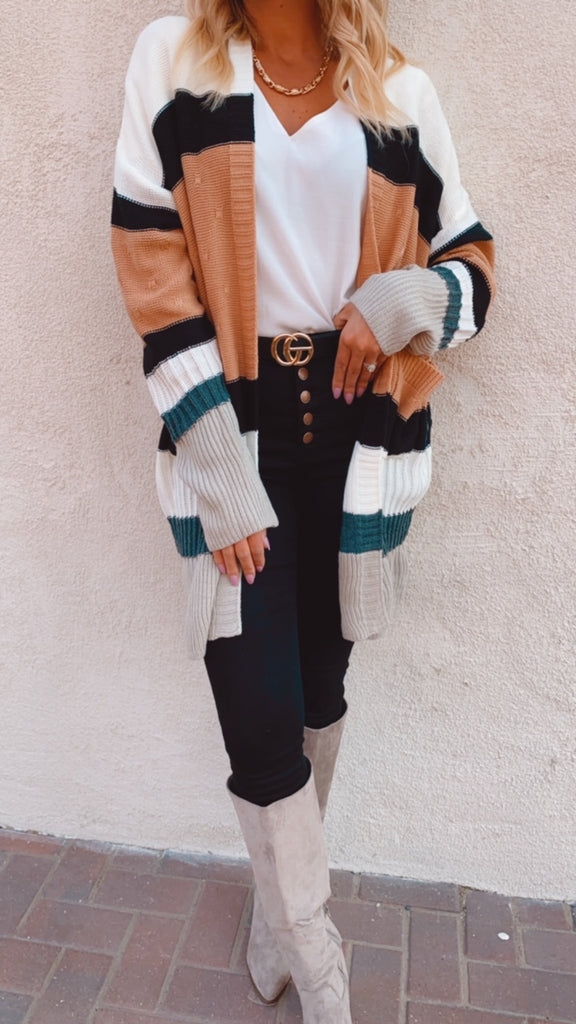 In the Mix colorblock oversized cardigan (black/tan)
