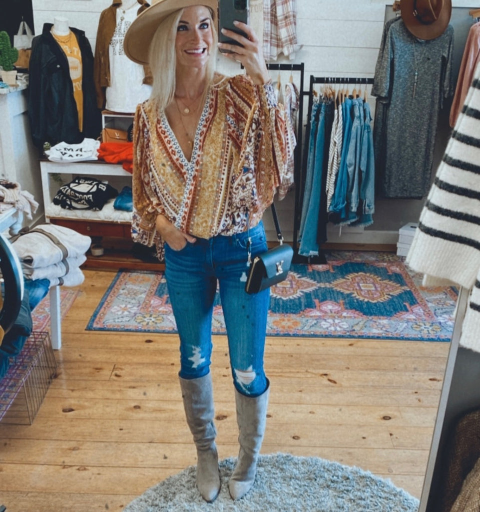 Zoey boho aztec puff sleeve bodysuit