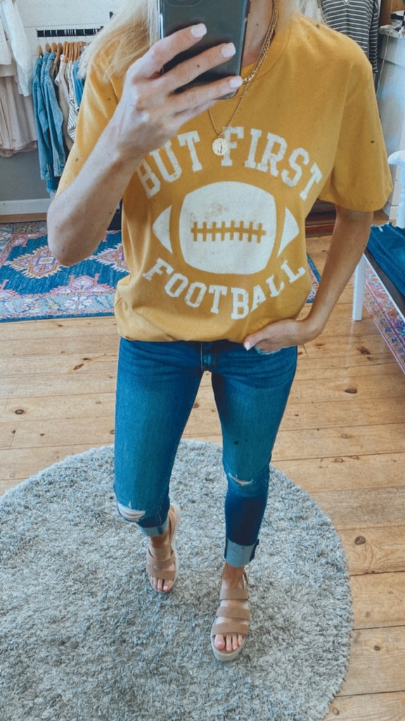 But First Football Graphic Tee (mustard)