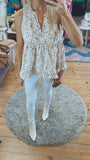 Grace sleeveless woven floral babydoll top (cream)