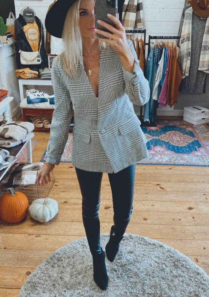 River plaid blazer (grey)