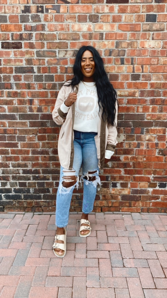 Maddie soft brushed Shacket (beige/olive)