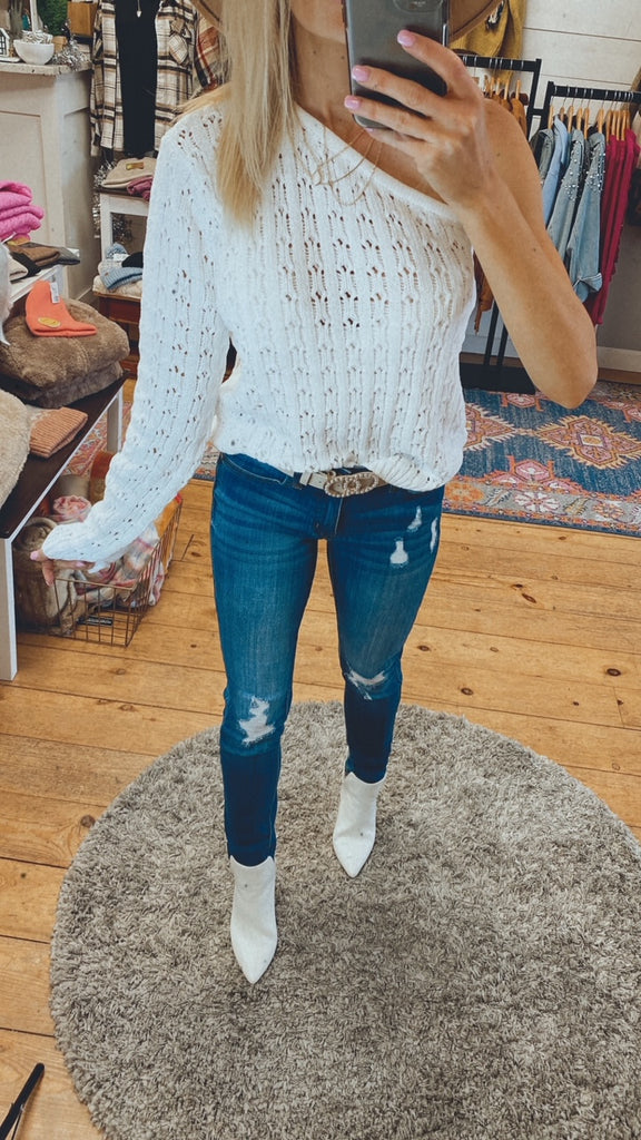 Popsugar super soft LS one shoulder top (white)