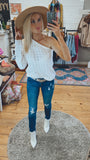 Popsugar super soft LS one shoulder top (white)