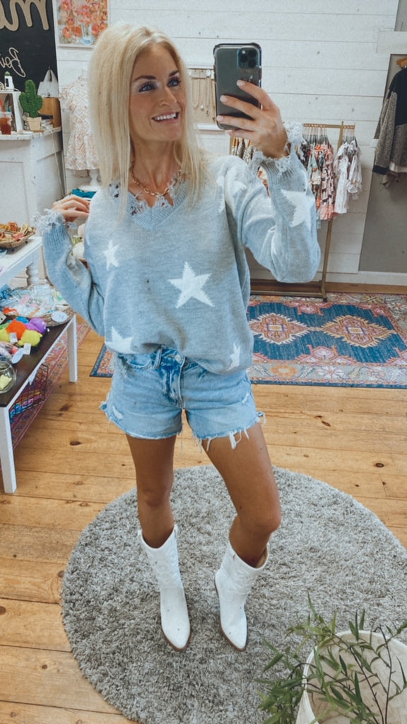 Stars Align distressed sweater (heather)