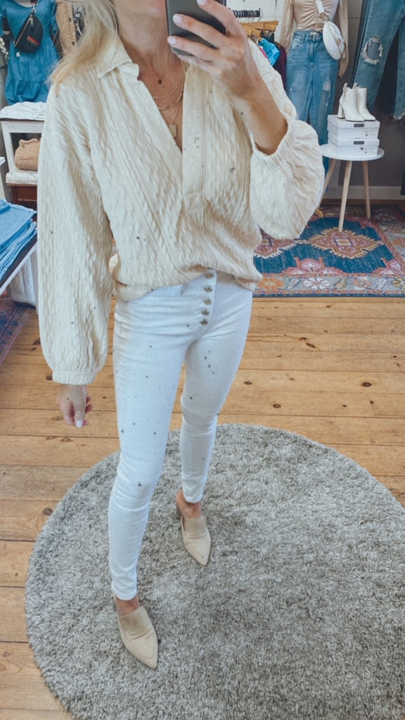 Summer Sunset ribbed pullover (oatmeal cream)